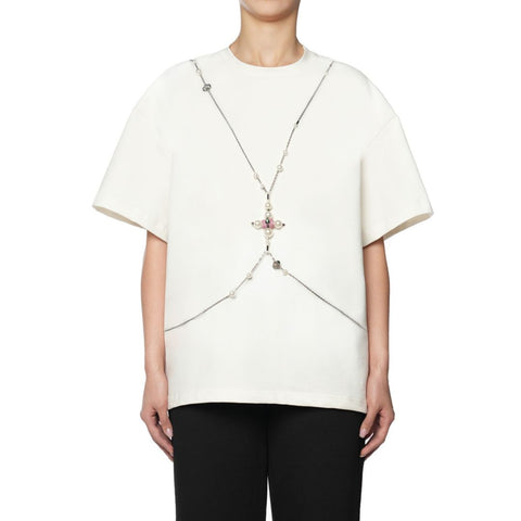 T-shirt with pearl & rhinestone cross