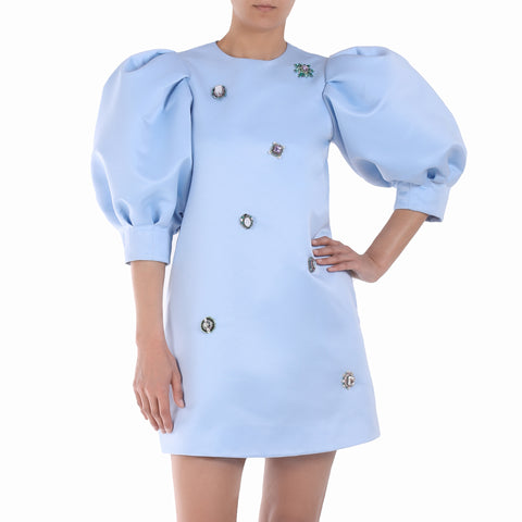 Sky blue plisse silk dress