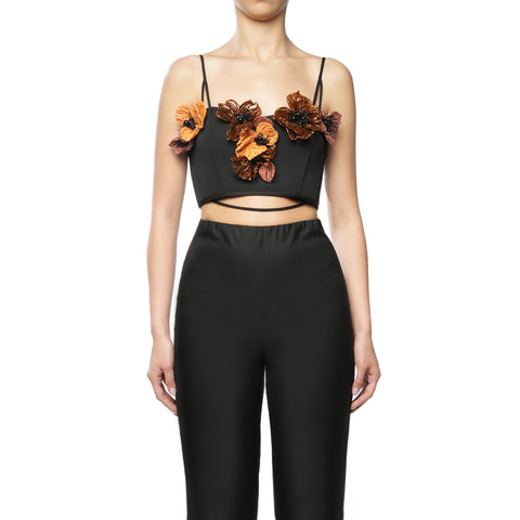 CROPPED CORSET-TOP WITH FLOWER BROOCHES