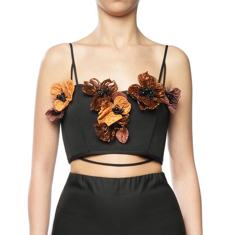 CROPPED CORSET-TOP WITH FLOWER BROOCHES