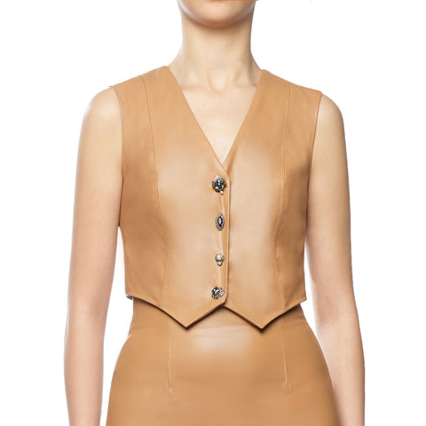 ECO LEATHER VEST WITH BROOCHES