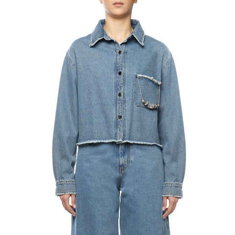 DENIM SHIRT WITH BROOCHES