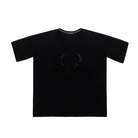 Black T-Shirt with Birds