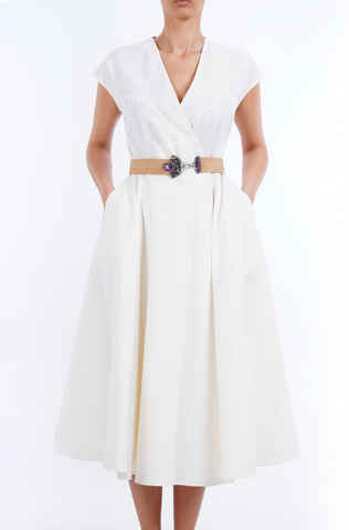 White dress with belt