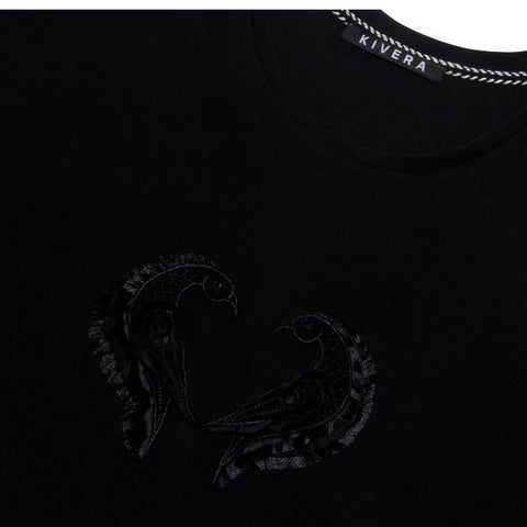 Black T-Shirt with Birds